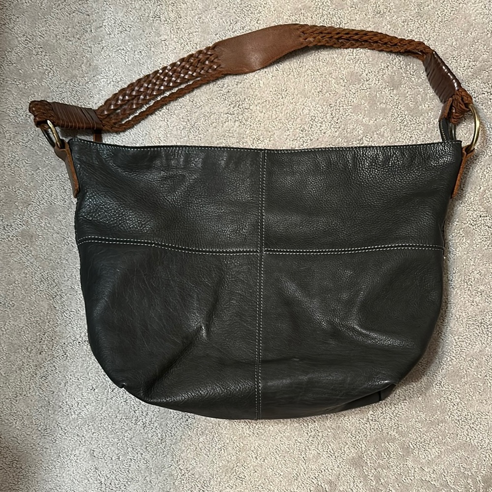 Black and Brown Hobo Bag with Braided Strap